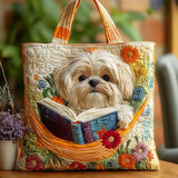 Torebka ręcznie robiona Shih Tzu z książką i kwiatami