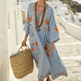 Sukienka Kaftan 'Perrine' – Niebieska w Kwiaty