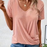 Lianna™ - T-shirt z dekoltem w serek i skręconym dołem