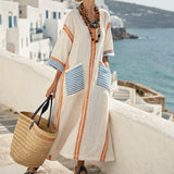 Sukienka Kaftan "Élise" – Styl Riviera z Kontrastowymi Paskami