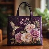 Torba Artisanal Matelassé Fioletowa z Kolibrami i Orchideami