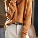 Margaux™ | Klasyczny kardigan z guzikami w kolorze camel