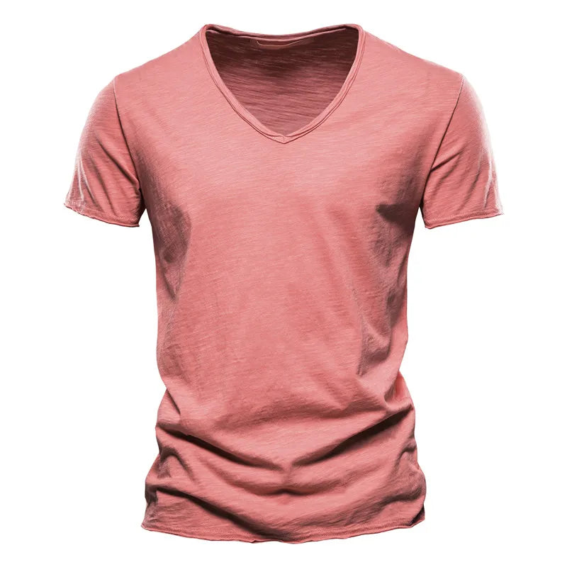 Juleas™ | T-shirt Jednolity z Dekoltem w Serek z Bawełny