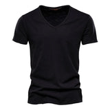Juleas™ | T-shirt Jednolity z Dekoltem w Serek z Bawełny