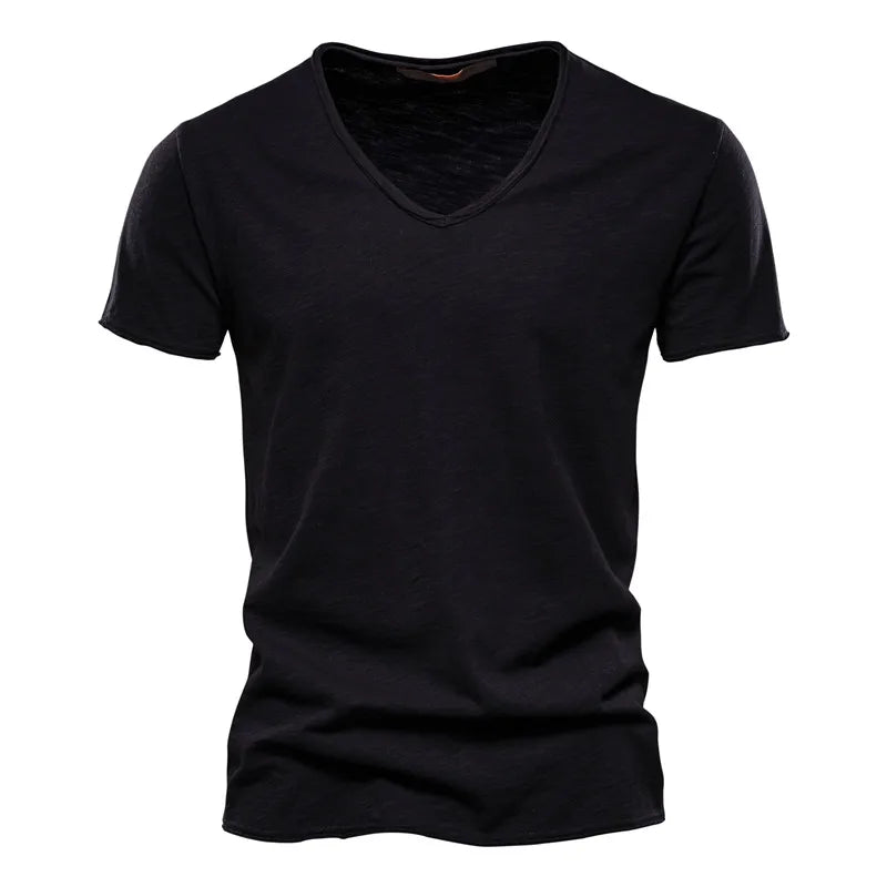 Juleas™ | T-shirt Jednolity z Dekoltem w Serek z Bawełny