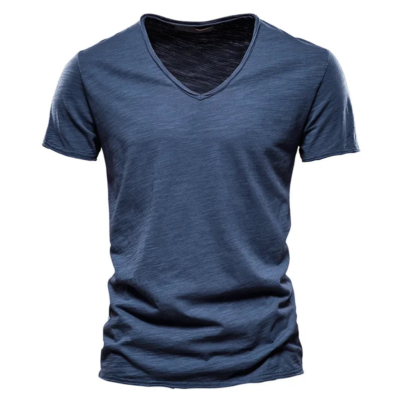 Juleas™ | T-shirt Jednolity z Dekoltem w Serek z Bawełny