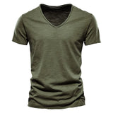 Juleas™ | T-shirt Jednolity z Dekoltem w Serek z Bawełny