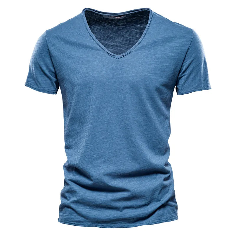 Juleas™ | T-shirt Jednolity z Dekoltem w Serek z Bawełny