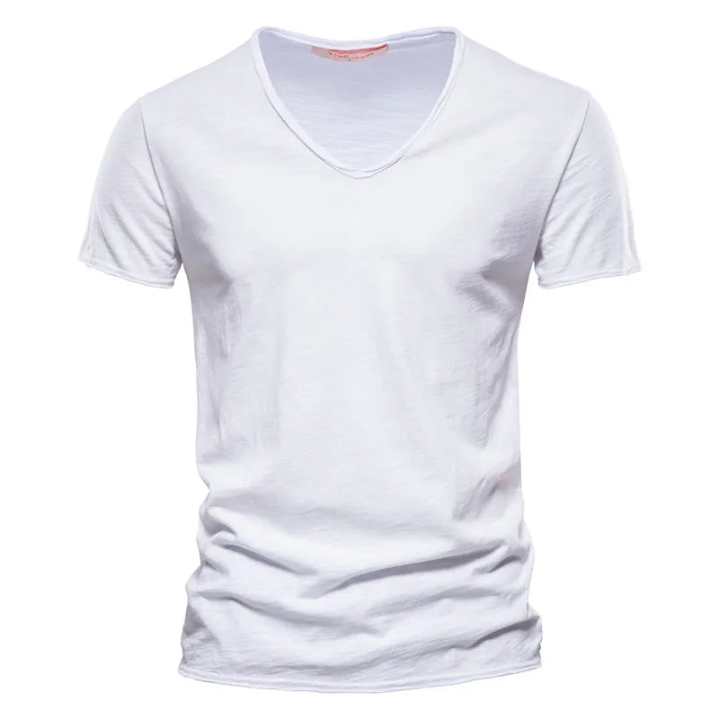 Juleas™ | T-shirt Jednolity z Dekoltem w Serek z Bawełny