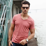 Juleas™ | T-shirt Jednolity z Dekoltem w Serek z Bawełny