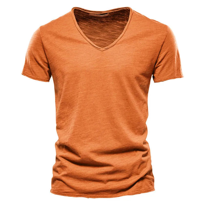 Juleas™ | T-shirt Jednolity z Dekoltem w Serek z Bawełny