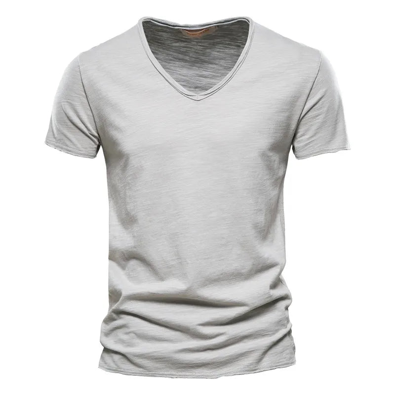 Juleas™ | T-shirt Jednolity z Dekoltem w Serek z Bawełny