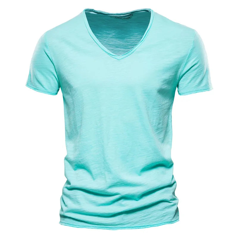 Juleas™ | T-shirt Jednolity z Dekoltem w Serek z Bawełny