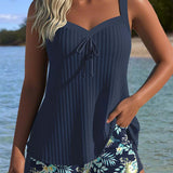 Lana® | Strój kąpielowy tankini w paski z krótkimi spodniami plażowymi