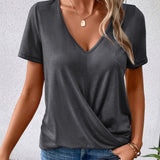 Lianna™ - T-shirt z dekoltem w serek i skręconym dołem
